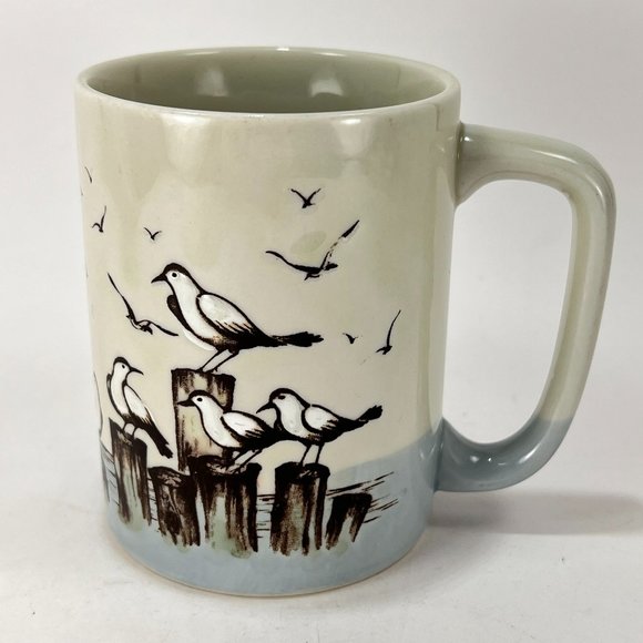 Otagiri Seagulls Seascape Stoneware Pottery Coffee Mug Embossed Nautical Japan - Picture 1 of 13